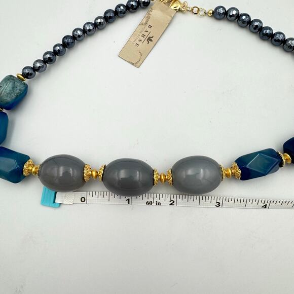 Barse NWT Agate Blue Ornate Gray Oval Stones Gold Tone Short Statement Necklace - Picture 8 of 9